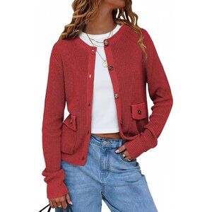 Soft and Comfortable Women's Cardigan Sweater - Wine Red, Large Size, 2025 Style